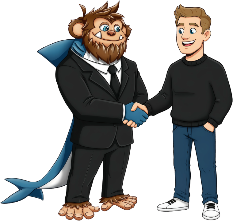 Posto mascot shaking hands with a happy user